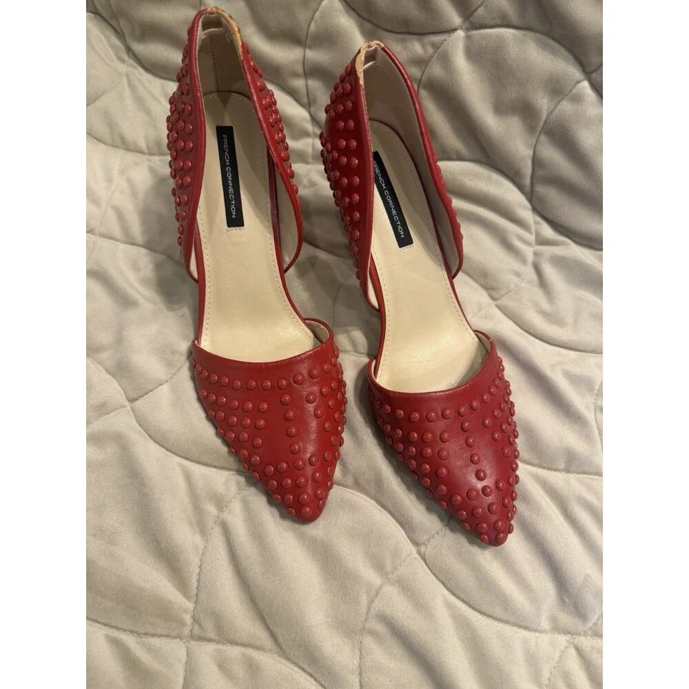 French Connection Red Women's Forever Studded Two-Piece Pumps NWOT Sz 11